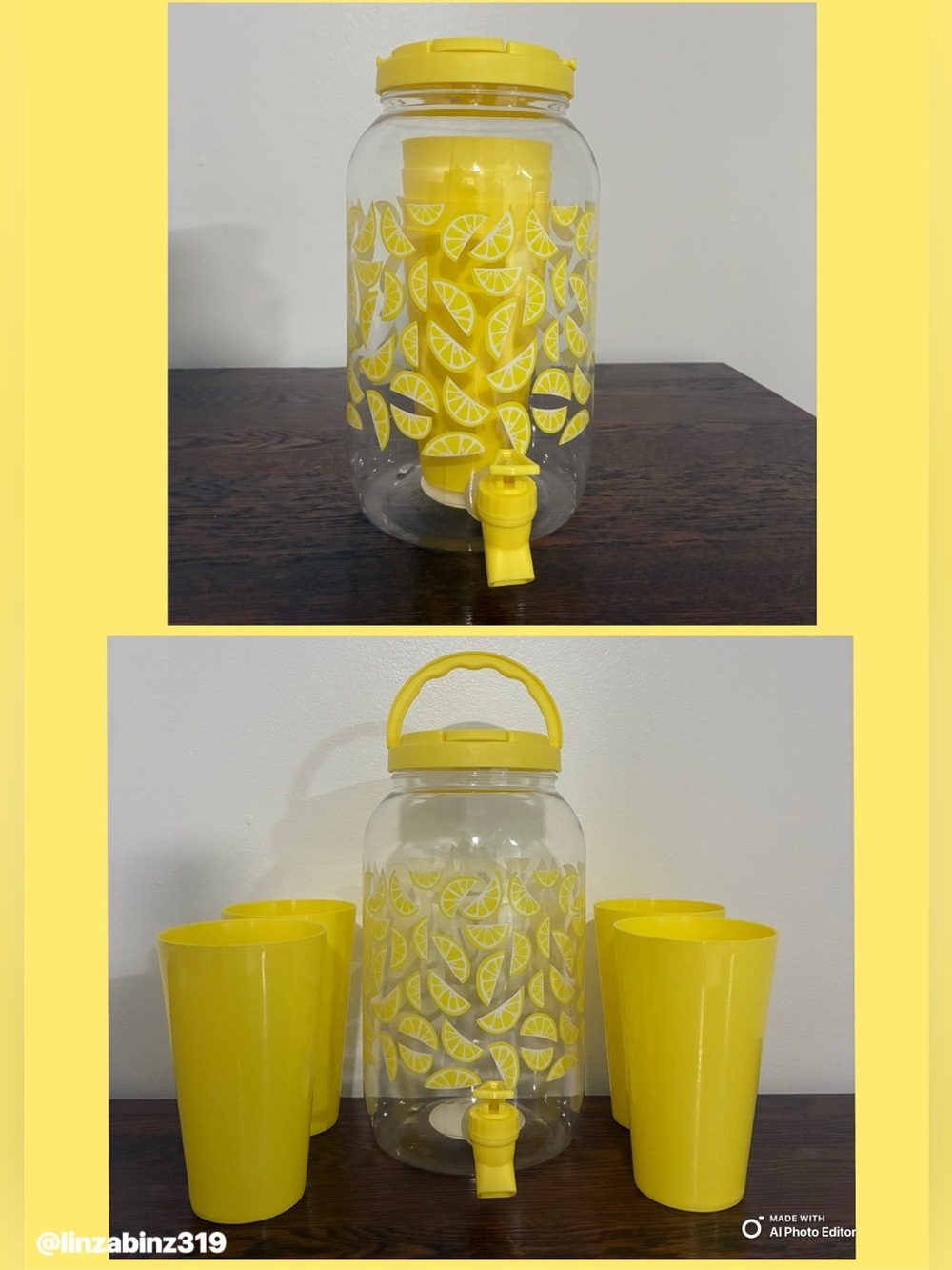 NWT- Vibrant Yellow & Lemon 🍋 Drink Dispenser Set w/ 4 Tumbler Cups